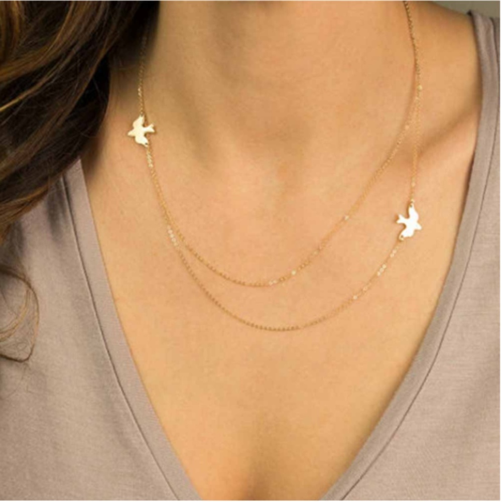 "Migration Season" Bird Boho Cute Layered Necklace - Picture 2 of 3